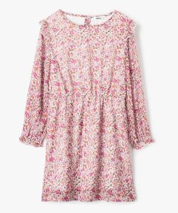 Váy voan dài tay cho bé gái 4-12 tuổi GEM0 họa tiết hoa lấp lánh đầm xuất dư bé gái váy đầm thu đông cho trẻ em