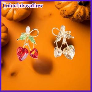 Colorfulswallow Thời trang màu đỏ pha lê trái tim anh đào hình trâm cài cho phụ nữ quần áo áo trang sức phụ kiện Quà Tặng