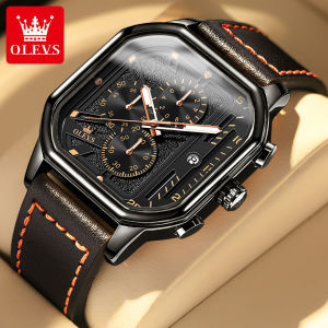 OLEVS Original Brand Mens Watches Chronograph Calendar Waterproof Quartz Watches For Men Leather Strap Sports Luminous Clock