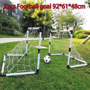 CWC Interiors Portable Soccer Goal Set Toys for Kids and Families - 2-Piece Set with Net Balls and Inflator