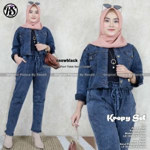 One Set Jaket Jeans Snow // Jaket Crop Wanita/Jaket Jeans Wanita Crop One Set Celana/ SETELAN JAKET CELANA PANJANG JEANS/ FASHION WANITA/JAKET CROP WANITA JEANS/