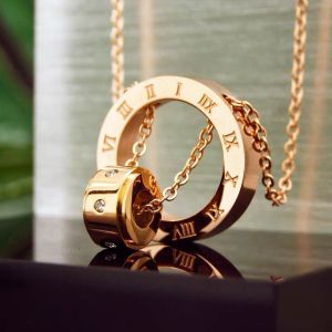Kalung Titanium Rose Gold Anti Karat / Kalung Titanium Ring Angka Romawi Rose Gold / Kalung Titanium Cewek Model Baru / Kalung Titanium Rose Gold Anti Karat Asli Ori