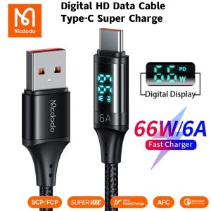 MCDODO USB-A để Loại C 6A/5A/4A siêu nhanh dây sạc cho Huawei Xiaomi Samsung Oppo Vivo PD 66W/40W/22.5W sạc thông minh màn hình hiển thị kỹ thuật số truyền dữ liệu dây cho Mate 20 30 40 50 Pro tìm X3 tìm X2 tìm x
