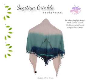 Kerudung Segitiga Crinkle Rumbai Bandul Pompom Renda Tassel Gradasi Warna bahan Katun