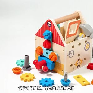 [SG Stock]Kids Wooden Construction Tools Kit House Toy Set Toddler/Children Repair ToolBox Basket (32 PCS)