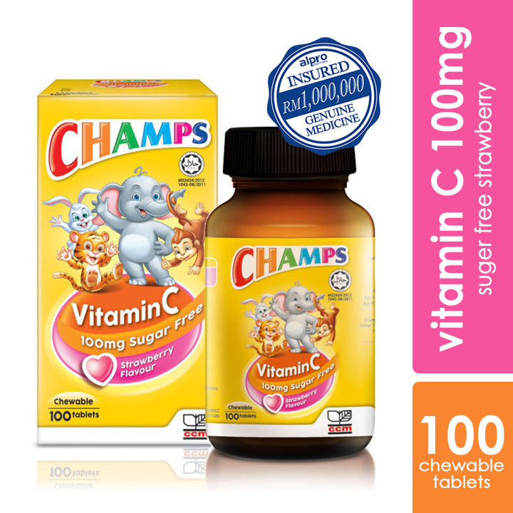 CHAMPS Vitamin C 100mg- Sugar Free Strawberry (100s) (Exp.date: 05/2024 ...