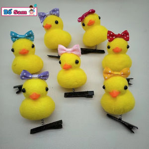 Kẹp tóc Vịt vàng đeo nơ đội mũ bông hoa cho bé gái dễ thương Hàn Quốc Shop Bố Sam
