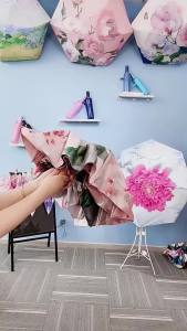 Sacesr UV Protection Double-layered Sun Umbrella Floral Print Sun Protection Reverse Sun Umbrella Foldable with Storage Bag Q9Z6P