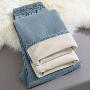 COD thin jeans womens spring and autumn thickened cotton pants loose lazy small elastic waist wide leg pants 2026 new