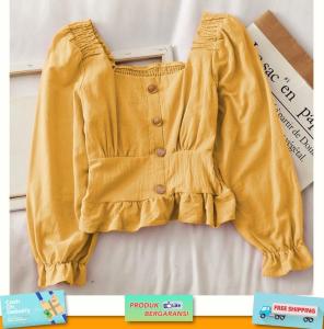 Godwin Collection - Blouse Long Eritha Atasan Wanita Lengan Balon Termurah Blus Wanita Terbaru Leher Kotak Model Blouse Hitam Dan Maron Pakaian Wanita Berbahan Lycra - Lazada