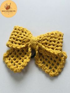 Phụ Kiện Tóc Handmade Hình Nơ Len Móc Nhiều Màu Dùng Làm Kẹp Tóc Và Cột Tóc