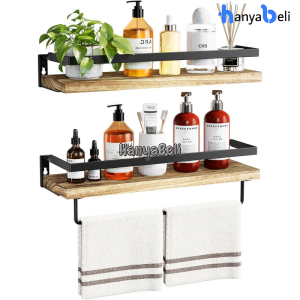 HBS Rak Gantung Dinding Kamar Mandi Minimalis Rak Bumbu Dapur Tempel Dinding Rak Gantung Kayu Besi Serbaguna