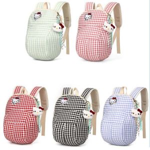 LANGJ ความจุขนาดใหญ่ กระเป๋าเป้ KT Cat ดีไซน์หมวกเบสบอล น้ำหนักเบา กระเป๋านักเรียนลายตารางแมว กระเป๋าเก็บของ ปรับได้ กระเป๋าเป้การ์ตูนแบบสบาย ผู้หญิง