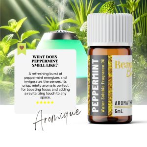 PEPPERMINT Water-Based Fragrance Oil for Invigorating Home Diffuser & Humidifier - Fresh 5mL Aromique