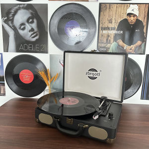 【KEVE】Turntable Vinyl Record Player Suitcase Gramophone Portable Bluetooth Speaker Music Player Wooden Phonograph Aux-in RCA