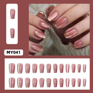 French Cats Eye Wearable Nails Detachable Manicure Patch Bow Polka Dot Nail Patch 24 Pieces