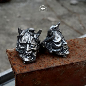 Pewterland Ringskull Hannya Cincin Tengkorak 3D Bahan Logam Timah Pria dan Wanita
