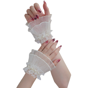 Elegant Pearls Embroidered Lace Arm Sleeves For Nails Art Photography Breathable Chiffon Cuffs With Lace Flower Detailing