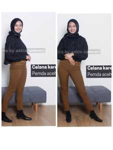 Celana wanita terbaru kerja kantor slimfit pinggang karet polyester premium stretch import syakira