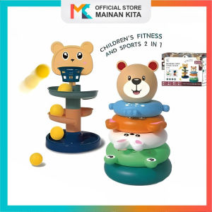 Mainan Anak Ring Donat Susun Bola Seluncur 2 IN 1 Edukasi Rotating Ball Edukasi Donut Tower MK322