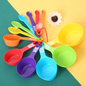 12pcs Measuring Spoon Set Cups with Scale Colorful Plastic for Baking Cooking Coffee Flour Milk Powder Kitchen Baking Accessories Tools