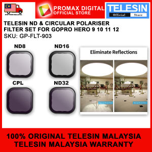 TELESIN GP-FLT-903 ND8 ND16 ND32 + CIRCULAR POLARISER CPL FILTER SET FOR GOPRO HERO 9 10 11 12