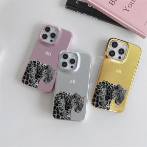Customized Name Glitter PU Leather black Leopard Case For Iphone 13 12 16 14 17 Pro Max 15plus air Cases Hard Metallic PU Covers