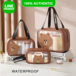 LINE FRIENDS BROWN Cosmetic Bag for Neatly Organized Storage Frosted PVC Holiday Trip LFB5