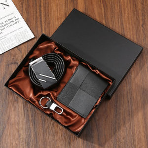 ชุดของขวัญประจำปีสำหรับผู้ชายนาฬิกาควอตซ์พร้อมเข็มขัดกระเป๋าสตางค์หนังวันครูวันพ่อวันคริสต์มาสของขวัญวาเลนไทน์