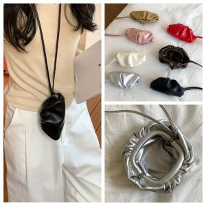 N814L Silver PU Mini Cloud Bag PU Leather Mini Earphone Bag Ins Korean Style Lanyard Wallet Travel