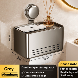 [LOCAL STOCK-Deliver in 1-3 days] Vacuum Suction Cup Bathroom Tissue Holder Wall Mounted Aluminum Waterproof Toilet Paper Box Dual Layer Storage No Drill Paper Dispenser For Washroom