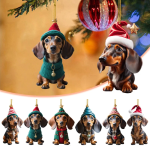 New Christmas 2D Fun Dachshund Dog Pendant Car Rearview Mirror Pendant Car Interior Accessories Christmas Tree Decor For