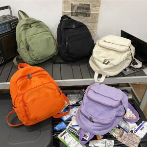 XINSU38 Simple Canvas Leisure Backpack Retro Washable Travel Rucksack Leisure Fashion Lightweight Schoolbag Female