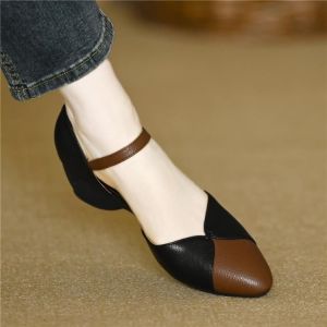 [Free Shipping] Baotou Wedge Sandals With A Single-Strap Design WomenS 2026 New Collection Hollow-Out Pig-Cage Style Spring/Summer Color-Blocked Mid-Heel Soft Leather WomenS Shoes
