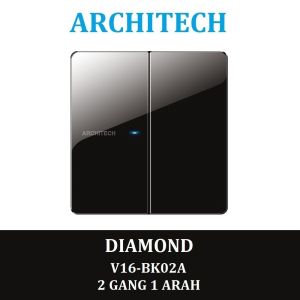 Architech V16-Bk02A Diamond Black Sakelar/Saklar/Cetekan 2 Gang 1 Arah