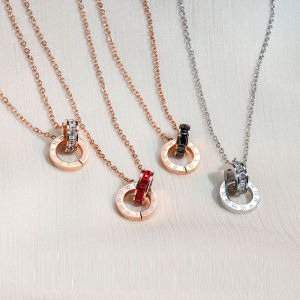 Sinboia Sweet Style Anti-fading Clavicle Chain Necklace Girls Inlaid Zircon Roman Numeral Double Ring Necklace For Women