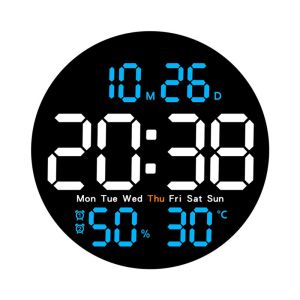 NGGFH Temperature/ Humidity Display 10 Inch LED Wall Clock Remote Control Brightness Adjustable Hanging Digital Clock Multi-functional Auto Dimming Wall-mounted Electronic Clock Home Decoration