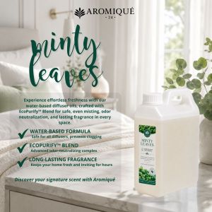 Aromique MINTY LEAVES Water-Based Diffuser Oil 1L Air Freshener Scent for Humidifier Premium Home