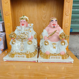 Tượng Thần Tài Thổ Địa Mãu Ngồi Ghế Bằng Đá Nhập Khẩu Cao Cấp Màu Trắng 2 Cỡ Cao 22cm Và 24cm.
