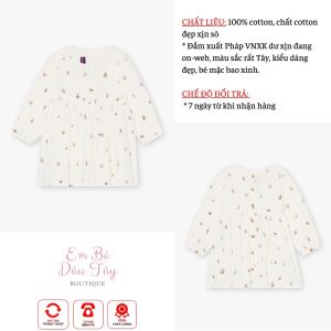 Đầm bé gái sơ sinh chất cotton hoa nhí xuất Pháp cao cấp VNXK dư xịn size 3M-18M (4-11kg). Váy bé gái dài tay phong cách cổ điển