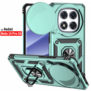 Armor Funda For Xiaomi Redmi Note 14 Pro 5G Case Slide Lens Ring Stand Holder Protector Phone Cover for Redmy Note14Pro 5G Coque