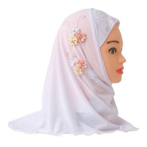 COVIEEZB Thiết kế hoa Khăn trùm đầu trẻ em Chất liệu Jersey Kiểu Dáng Mặc Dễ Mặc Các cô gái đội khăn hijab Đẹp Thoáng khí Khăn trùm đầu Hồi giáo Bé Gái