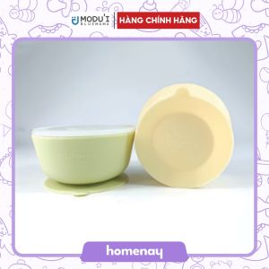 Bát Ăn Dặm 300ml BLW Silicon bạch kim Modui Bluemama Chính Hãng có Nắp với Đế Hít Chống Trượt