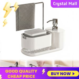 COD [Free Shipping] Modern Soap Dispenser with Integrated Soap Dish and Sponge Holder in Stainless Steel