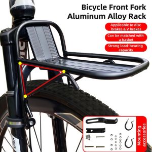 Thicken Aluminum Alloy Bicycle Front Rack Triangular Stability Compatible Disc&V-Brake Large Loadbearing