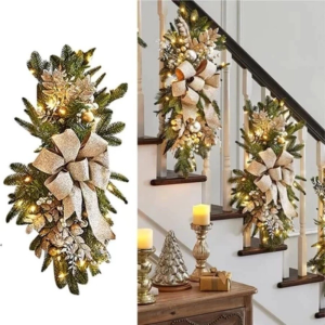 Christmas Staircase Garland Decor Hanging Ornament Holiday Home Decoration for Xmas Stairs Fireplace Party Decorations