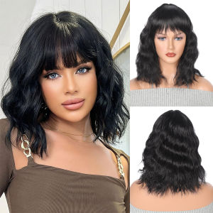 European and American short water ripple bobo head wig short curly hair shoulder length Bobo head synthetic wig heat-resistant bangs