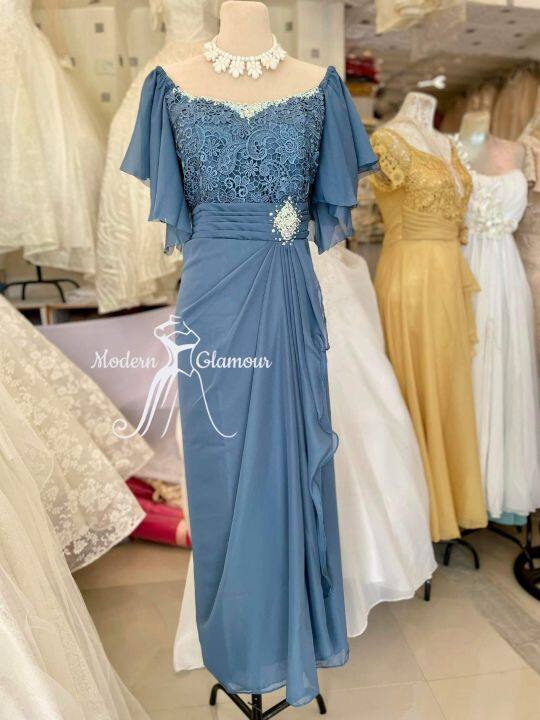 DUSTY BLUE COLOR GOWNS MOTHER DRESS LADIES FORMAL NINANG GOWN | Lazada PH