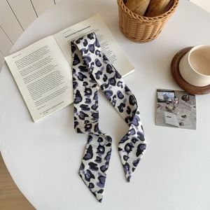 EASYEAH Long Slender Scarf Leopard Print Thin Small Silk Scarf Fashion Decoration Neck Scarf Women Accessories