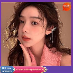Graceful 1Pair Angel Wings Liquid Metal Butterfly Tassel Ear Cuff Non Earrings Trendy Punk Design Female Long Ear Clip Jewelry